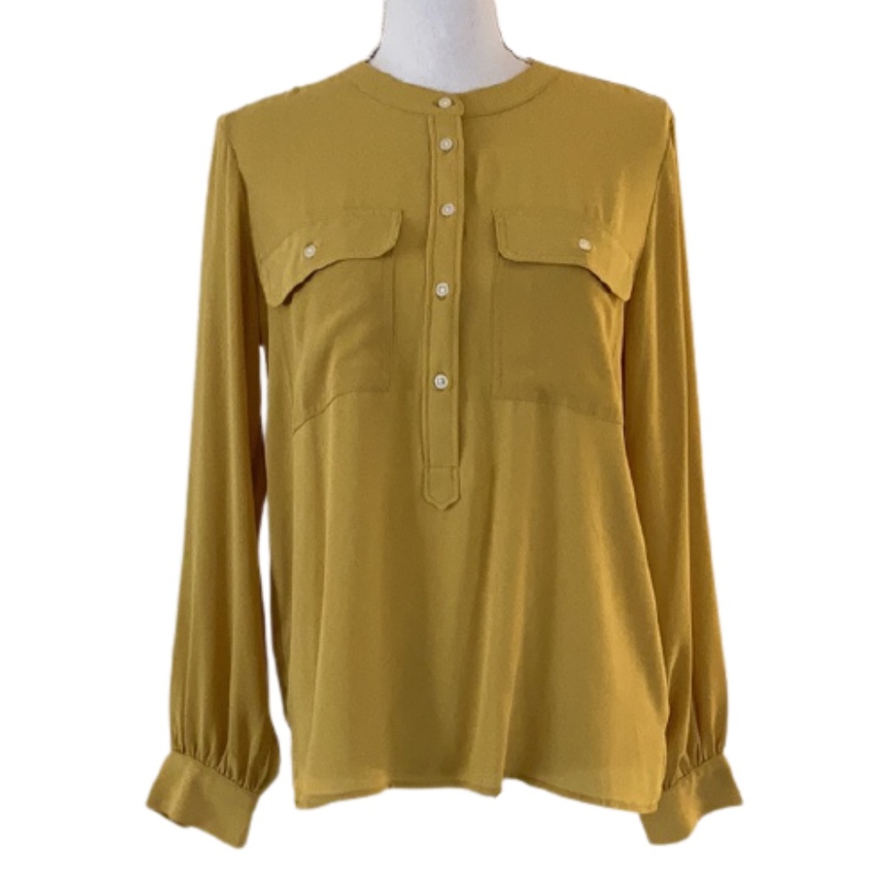 LOFT mustard long sleeved shirt half button women’s top